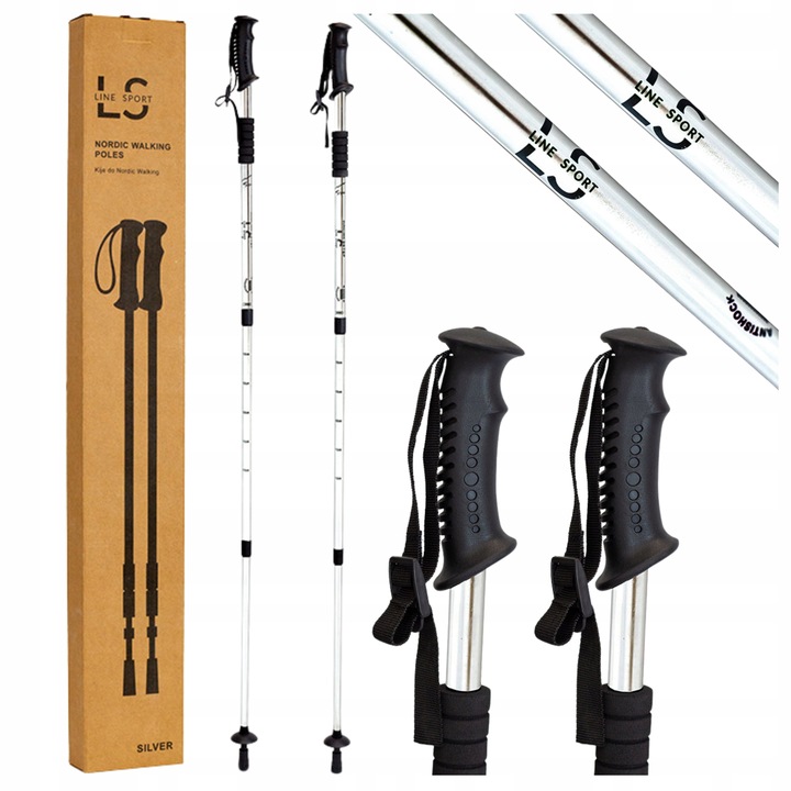 KIJE TREKKINGOWE DO NORDIC WALKING LINE SPORT REGULOWANE LEKKIE SREBRNE