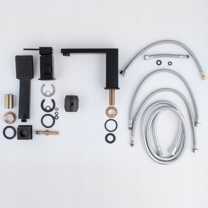 Bateria wannowa 3 otworowa stojąca czarna kran do wanny z prysznicem