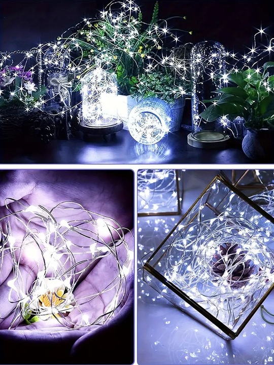 4szt X LAMPKI LED DRUCIKI 5 M 50 LED NA BATERIE MIKRO ŚWIATEŁKA ZIMNY BIAŁY