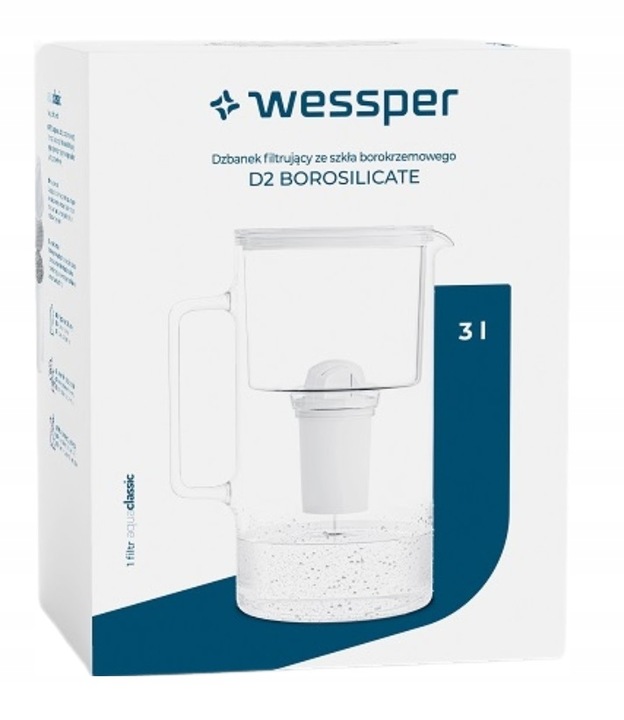 Dzbanek SZKLANY 3l WESSPER D2 BOROSILICATE Aquaclassic Biały + wkład