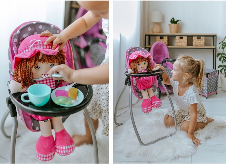 DUŻE KRZESEŁKO DO KARMIENIA lalek BUJAK HUŚTAWKA zestaw dla lalek 3w1