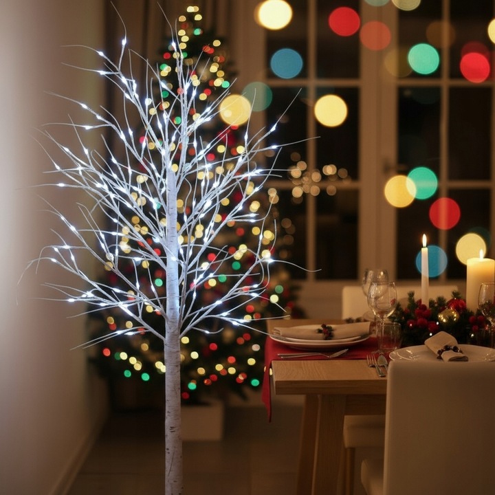 Drzewko Świąteczne Ozdobne Świecące LED BRZOZA 150 cm Lampki Białe Zimne
