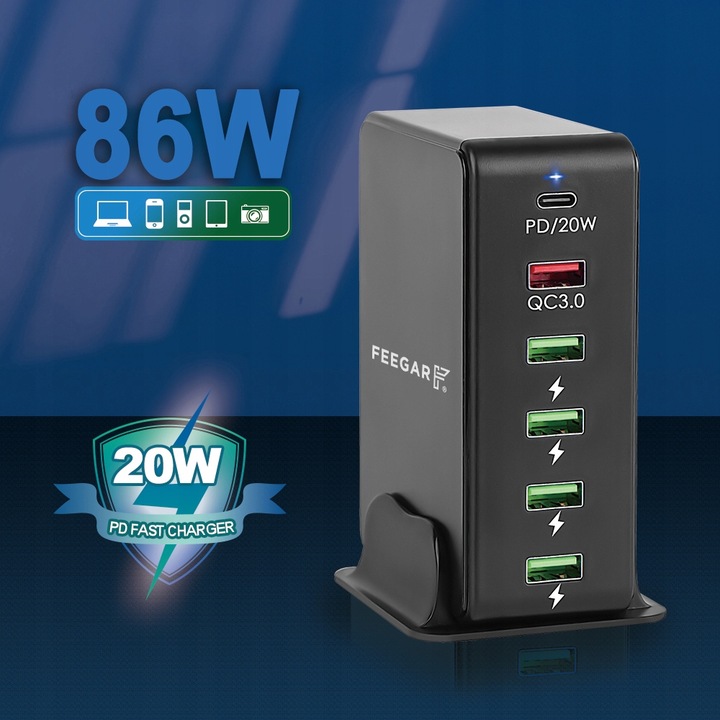 Ładowarka sieciowa Feegar Tower 86W 6x USB Typ C