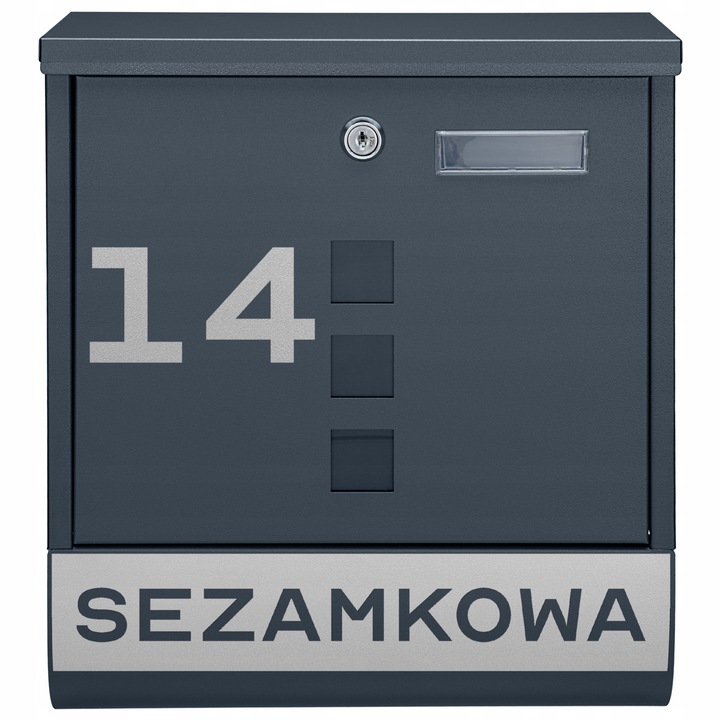 SKRZYNKA POCZTOWA NA LISTY POCZTĘ TUBA NA GAZETY ANTRACYT + NAPIS ADRES