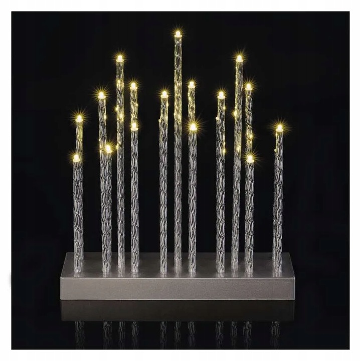 Świąteczny świecznik srebrny 19 LED 28 cm 3x AA ciepła biel IP20 timer EMOS