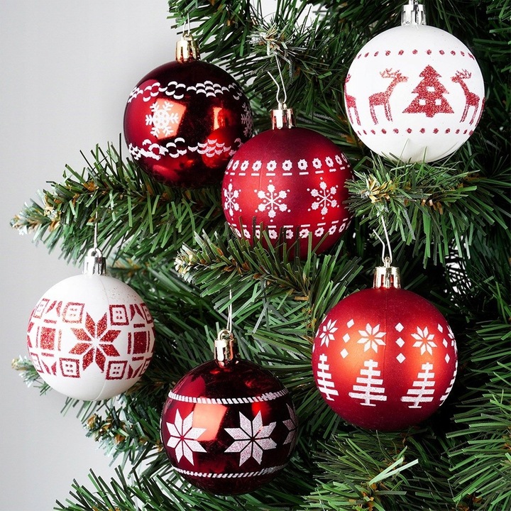 30x Bombki CHOINKOWE świąteczne nietłukące BIAŁE CZERWONE zestaw bombek