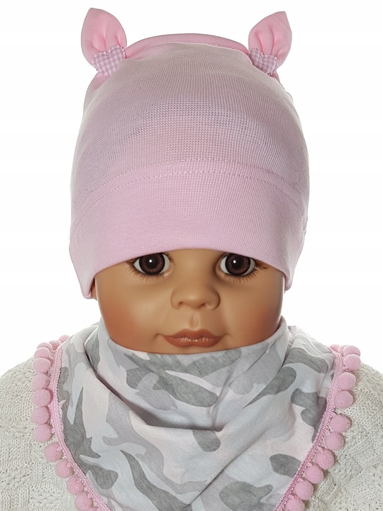 KOMPLET CZAPKA + CHUSTKA Z POMPONIKAMI CZAPECZKA + CHUSTECZKA 3-12 M-C 4WZ