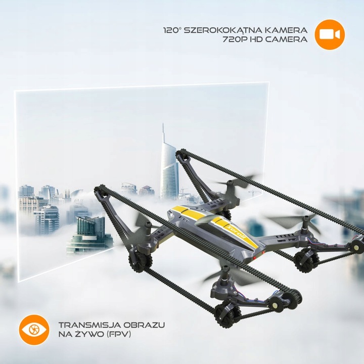 Zabawka Xerall TANKCOPTER 2.4GHz Quadcopter-Czołg Dron, HD FPV