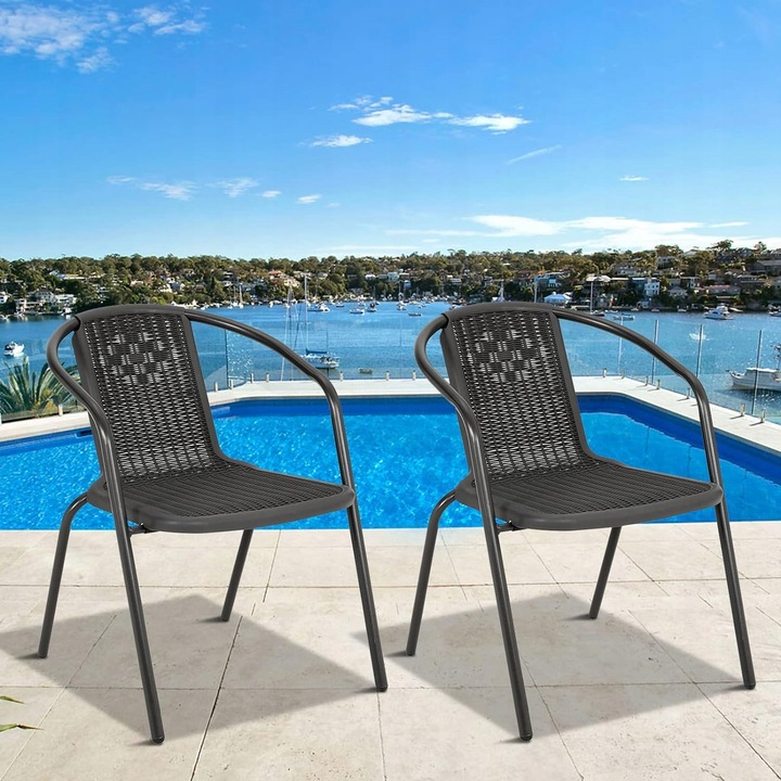 KRZESŁO Krzesła OGRODOWE NA TARAS DO STOŁU Rattan CZARNE