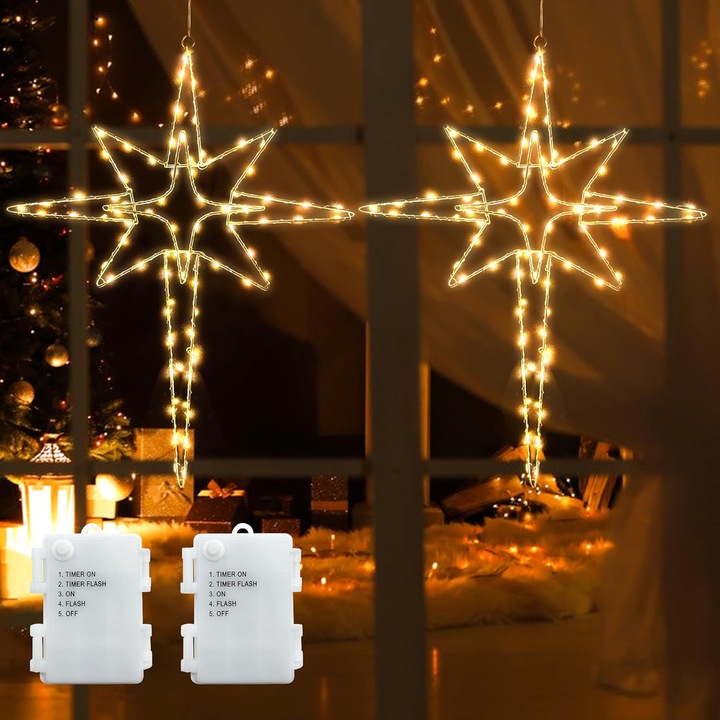 Świąteczna Dekoracja Okienna LED na Baterię Gwiazda 2 szt.