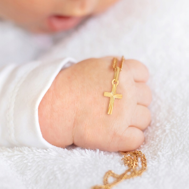 Złoty Krzyżyk z Łańcuszkiem na Chrzest dla Chłopca 585 Pamiątka Chrztu