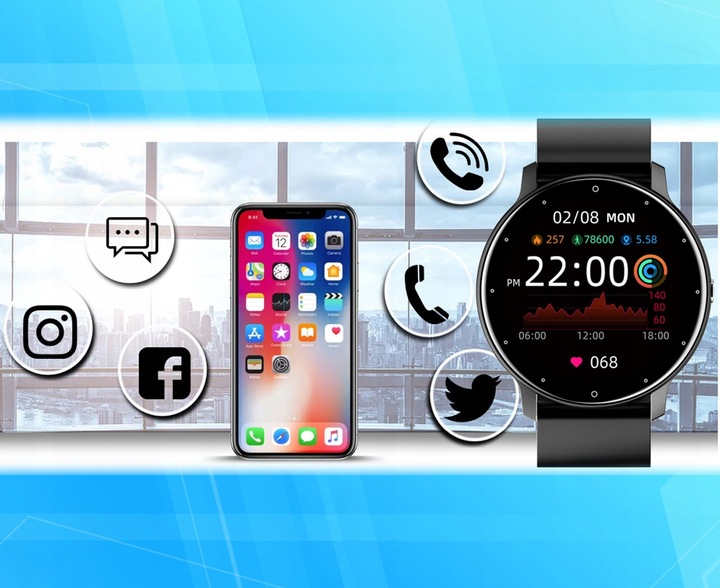 Zegarek Smartwatch Męski POLSKIE MENU PULS SMS FB 220mAh BT5.0 1,28" IPS