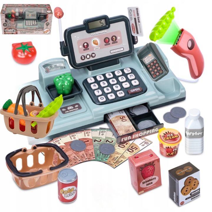 KASA SKLEPOWA DLA DZIECI DUŻY ZESTAW INTERAKTYWNA WYŚWIETLACZ LCD DŹWIĘK