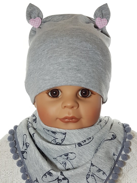KOMPLET CZAPKA + CHUSTKA Z POMPONIKAMI CZAPECZKA + CHUSTECZKA 3-12 M-C 4WZ