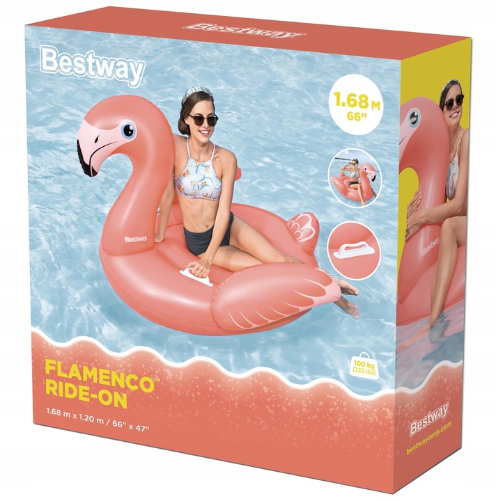 Materac Dmuchany Flaming GIGANT na Basen Plażę Uchwyty 168x120cm Bestway