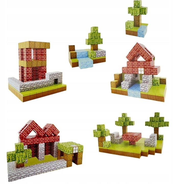 KLOCKI MAGNETYCZNE 100 KLOCKÓW KONSTRUKCYJNE PIKSELE SZEŚCIANY + 1 LUDZIK