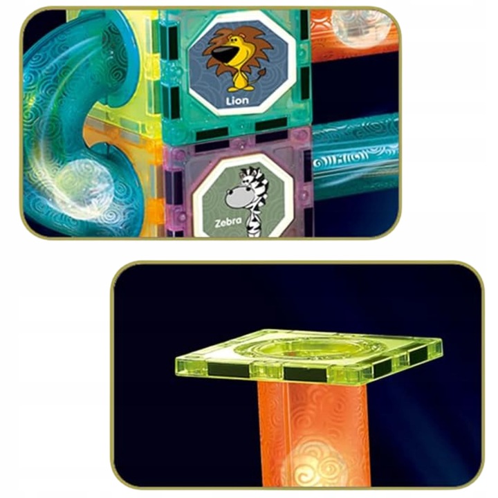KLOCKI MAGNETYCZNE ŚWIECĄCE STEM 75 ELEMENTÓW TOR KULKOWY LED3+ MAGNA TILES