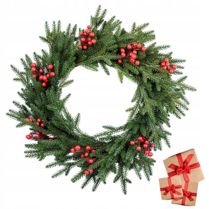 Wianek świąteczny ŚWIERK NATURA jarzębina PE dekoracja drzwi stół wieniec