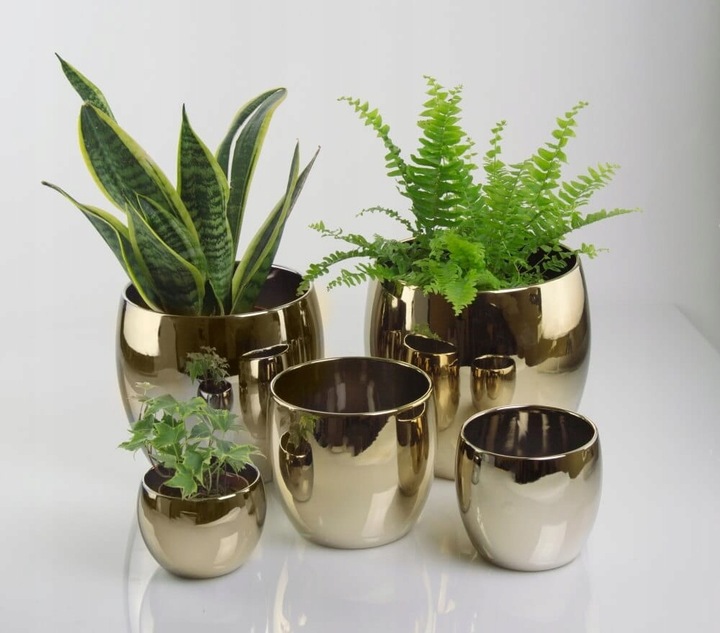 CERAMICZNA OSŁONKA DONICZKA KULA 17cm ZŁOTA