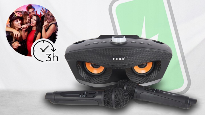 KARAOKE BEZPRZEWODOWY ZESTAW GŁOŚNIK 2 MIKROFONY BLUETOOTH NA IMPREZY SUPER