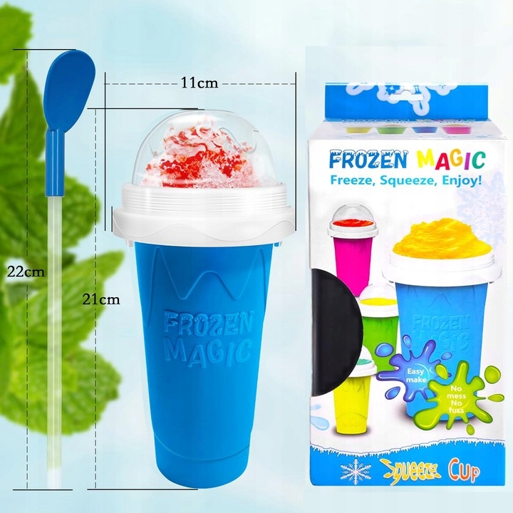 SLUSHY MAKER, SILIKONOWY KUBEK DO ROBIENIA SLUSHY, ZE SŁOMKĄ I ŁYŻECZKĄ