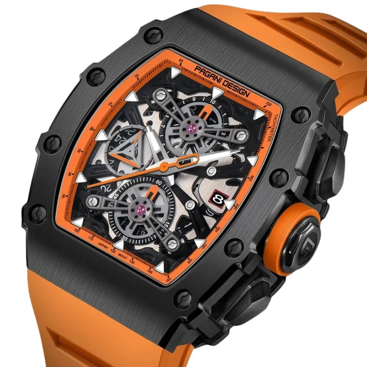 ZEGAREK MĘSKI PAGANI POMARAŃCZOWY KWARC SZKŁO SZAFIROWE ANALOGOWY PD-YS011