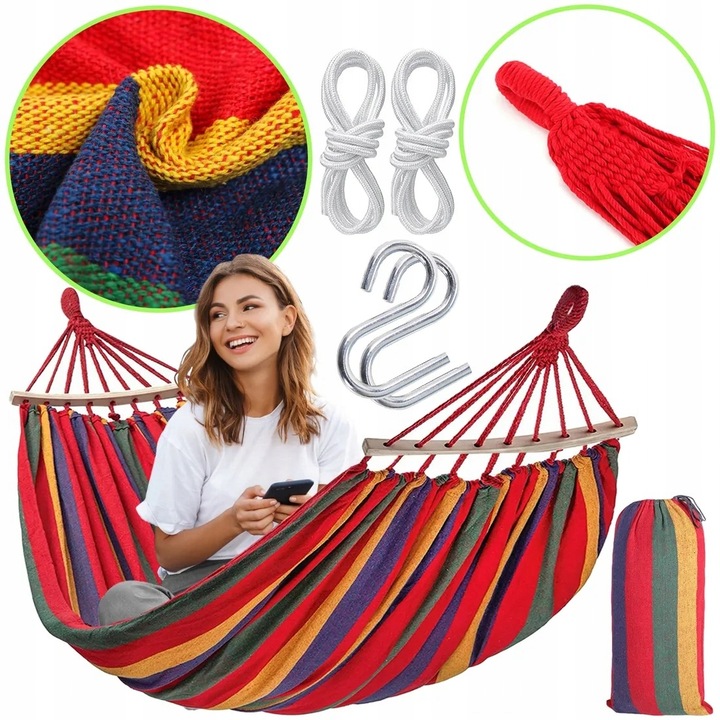 HAMAK OGRODOWY 2 OSOBOWY BRAZYLIJSKI XXL MOCNY HUŚTAWKA PAŁĄK DUŻY + TORBA