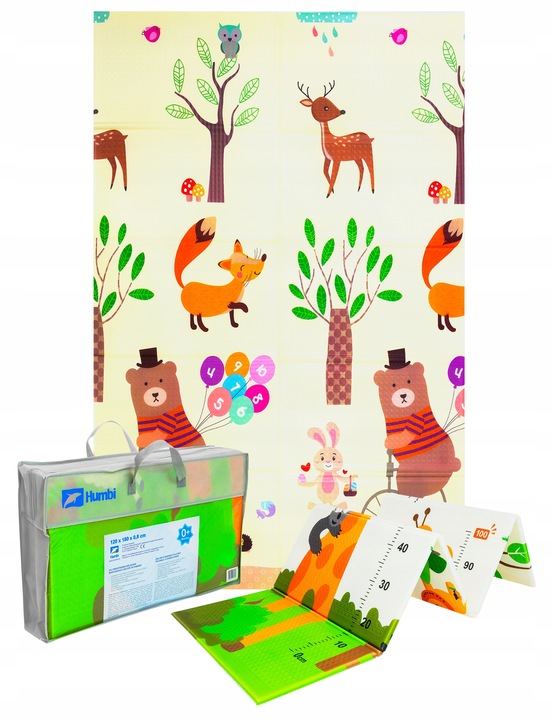 DWUSTRONNA MATA PIANKOWA SKŁADANA DLA DZIECI 180X120 UROCZE ŻYRAFY MIARKA