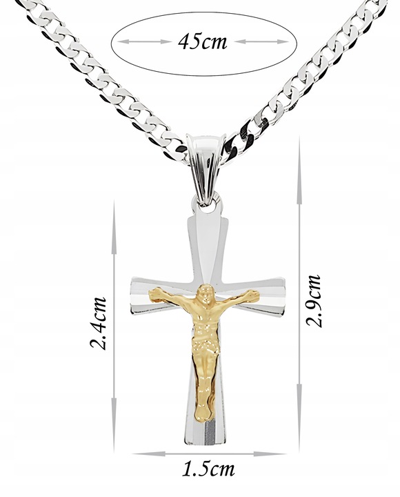 Srebrny łańcuszek i krzyżyk zestaw komunijny 45 cm srebro pozłacany prezent