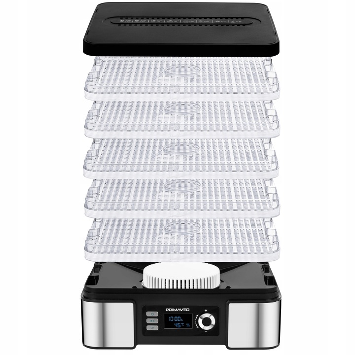 DUŻA SUSZARKA DO GRZYBÓW OWOCÓW TERMOOBIEG 450W ZEGAR PRIMAVEO POJEMNA 12L