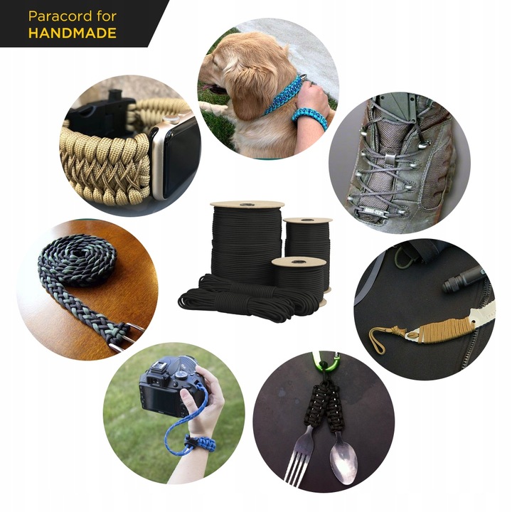 Linka EDCX 4mm Paracord 550 - (Black, 50 m)