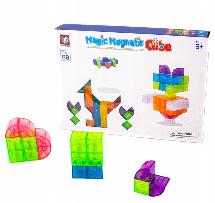 KOLOROWE KLOCKI MAGNETYCZNE 3D PUZZLE PRZESTRZENNE
