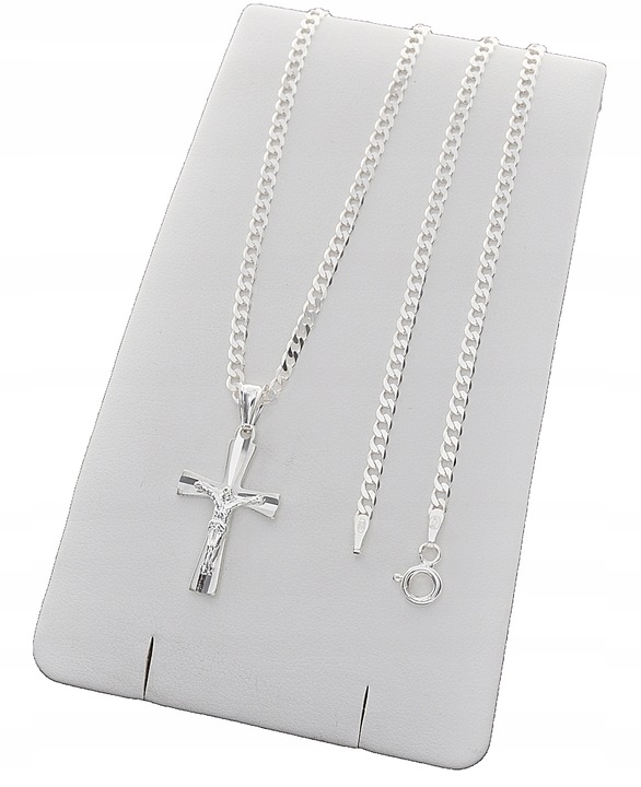 Łańcuszek srebrny 925 pancerka 45cm i krzyżyk prezent komunijny dla chłopca