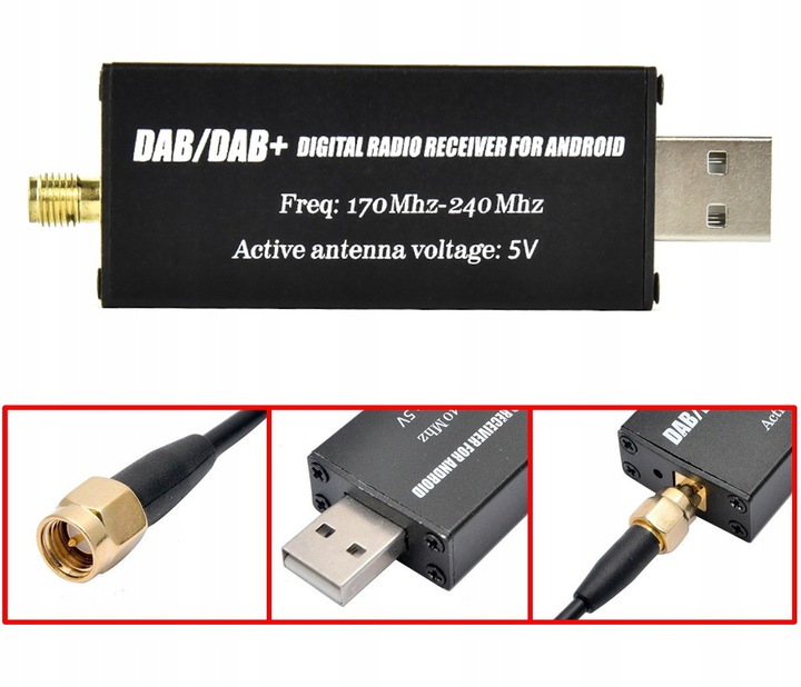 ANTENA,TUNER DAB+ DEDYKOWANY ADAPTER DO RADIA Z SYSTEMEM ANDROID USB, SMA