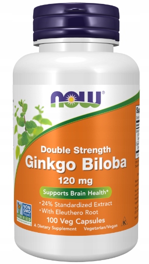 NOW Foods Ginkgo Biloba 120mg Miłorząb Japoński 24% PAMIĘĆ VEGE 100kap