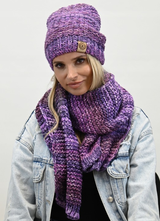 Gruby Modny Kobiecy Zestaw Zimowy Melanżowy Wz2