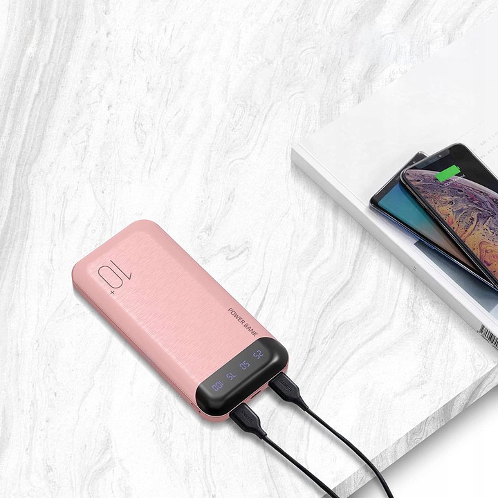 POWERBANK 10000mAh 2,4A 2×USB/USB-C QC PD SZYBKI WYDAJNY POWER BANK LED RÓ