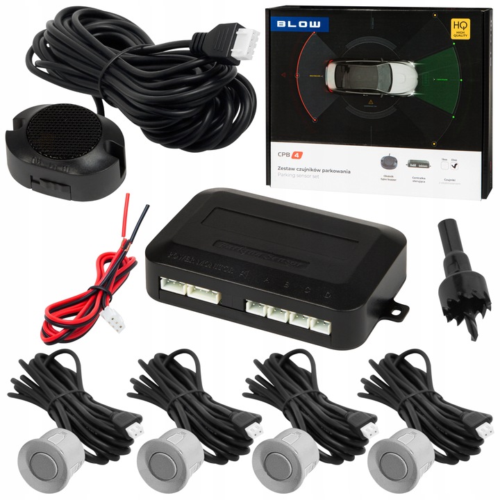 4X CZUJNIKI COFANIA PARKOWANIA BUZZER ZESTAW PRZÓD TYŁ SREBRNE UNIWERSALNE