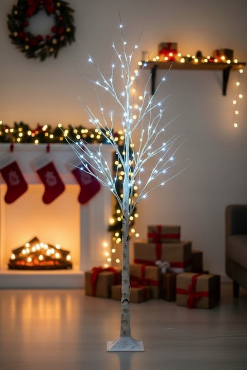 Drzewko Świąteczne Ozdobne Świecące LED BRZOZA 150 cm Lampki Białe Zimne