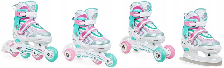 Rolki Łyżwy Wrotki Regulowane 4w1 RAVEN Lia PLUS Mint 30-33 Kółka LED