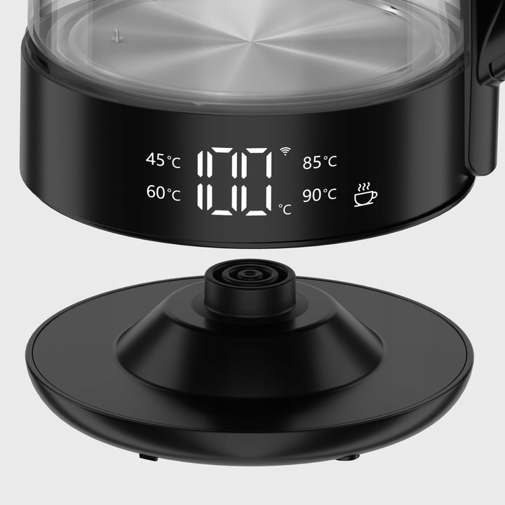 Czajnik Elektryczny LED SMART 2000W Szklany 1,7L Technologia WARM Czarny