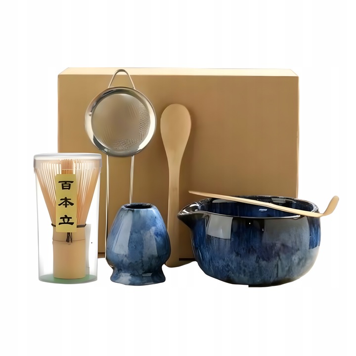 ZESTAW DO MATCHY JAPOŃSKI STYL 6 CZĘŚCIOWY Z DZIUBKIEM KOLOR NIEBIESKI