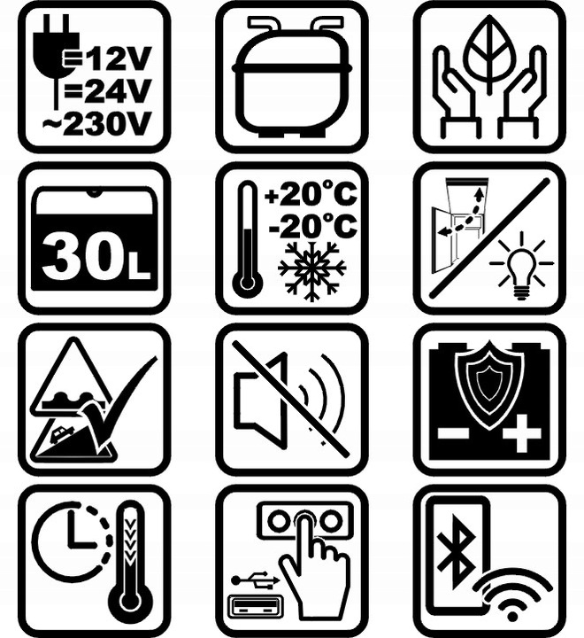 30L samochodowa lodówka zamrażarka -20°C 12V/24V|230V bluetooth +torba cool