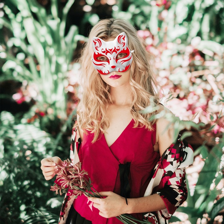 10× DIY PUSTE, RĘCZNIE MALOWANE MASKI MASKA KOT + 2× PĘDZLE + 12× FARBA