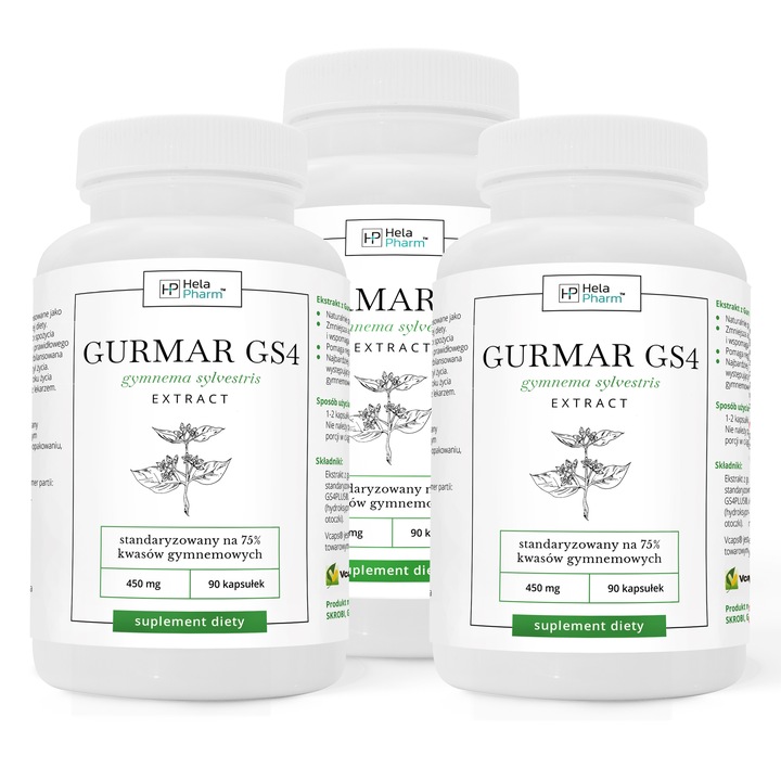 Gurmar GS4 75% kwasów gymnemowych ODCHUDZANIE, CUKIER, APETYT 90 kapsułki