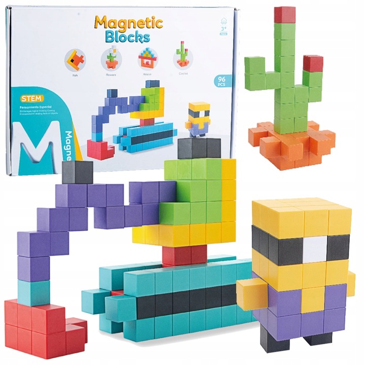 Klocki magnetyczne kostki STEM szcześciany konstrukcyjne 3d 96 elementów