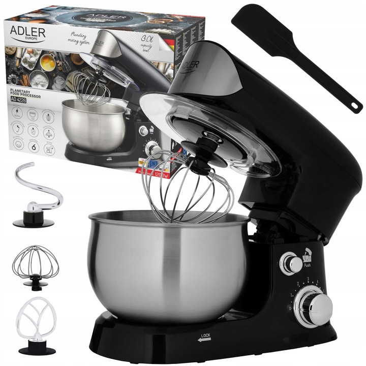 Robot kuchenny planetarny 1200W misa 3l ze stali nierdzewnej 6 prędkości