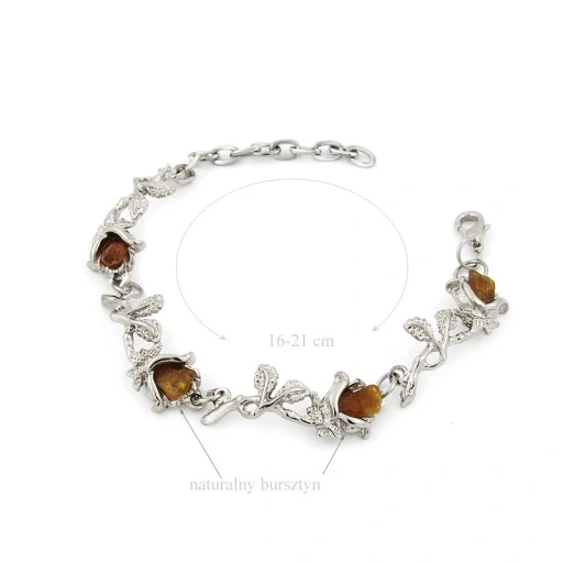 BRANSOLETKA SREBRNE RÓŻYCZKI Z BURSZTYNEM Gbox