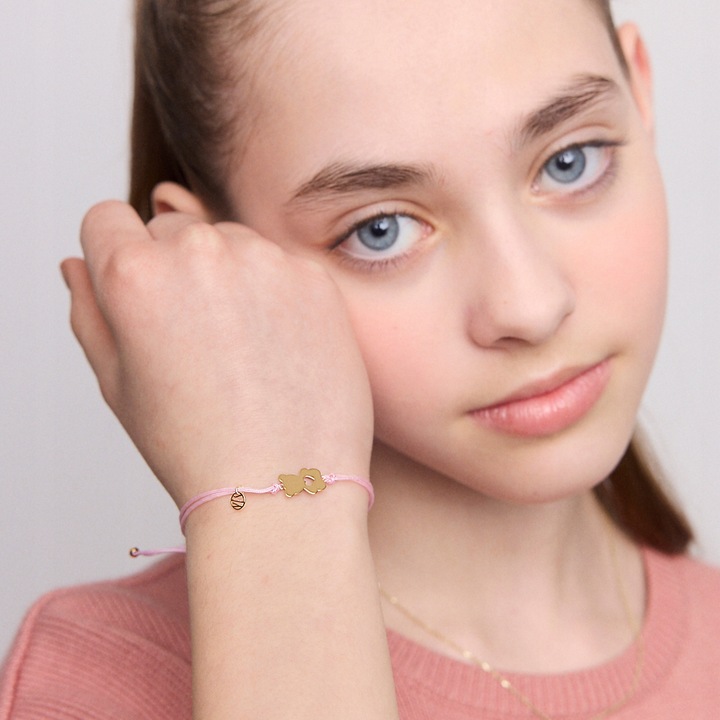 Bransoletka srebrna pozłacana na sznurku - miś - Hippie YES