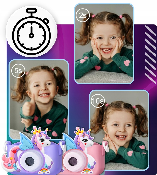 APARAT CYFROWY DLA DZIECI JEDNOROŻEC SELFIE KAMERA+KARTA 32GB MENU PL